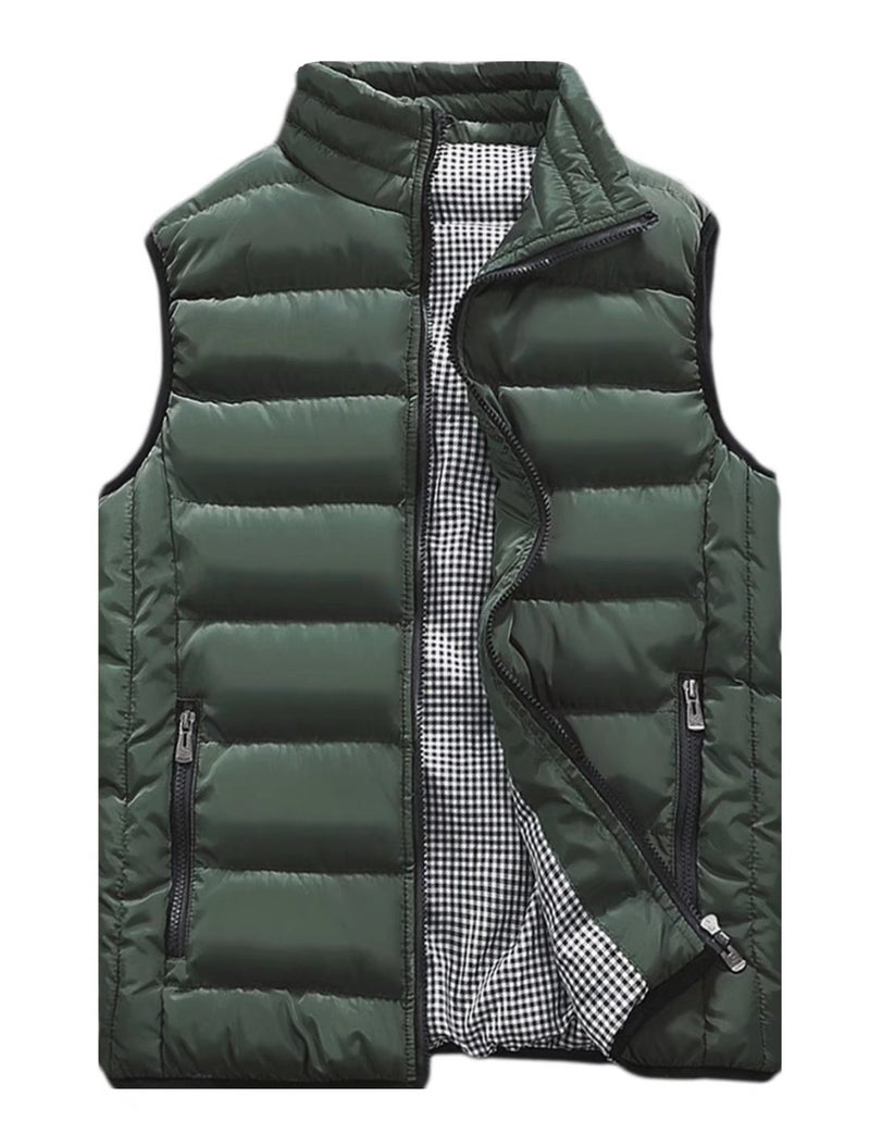 Vcansion Men's Outdoor Casual Stand Collar Vest Padded Jacket Coat Vest Army Green L - Image 1
