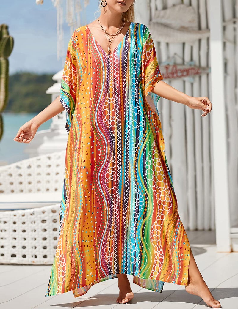 Bsubseach Kaftan Dresses For Women Petite Plus Size Caftan Swim Cover Up For Women Maxi Beach Dress - Image 5