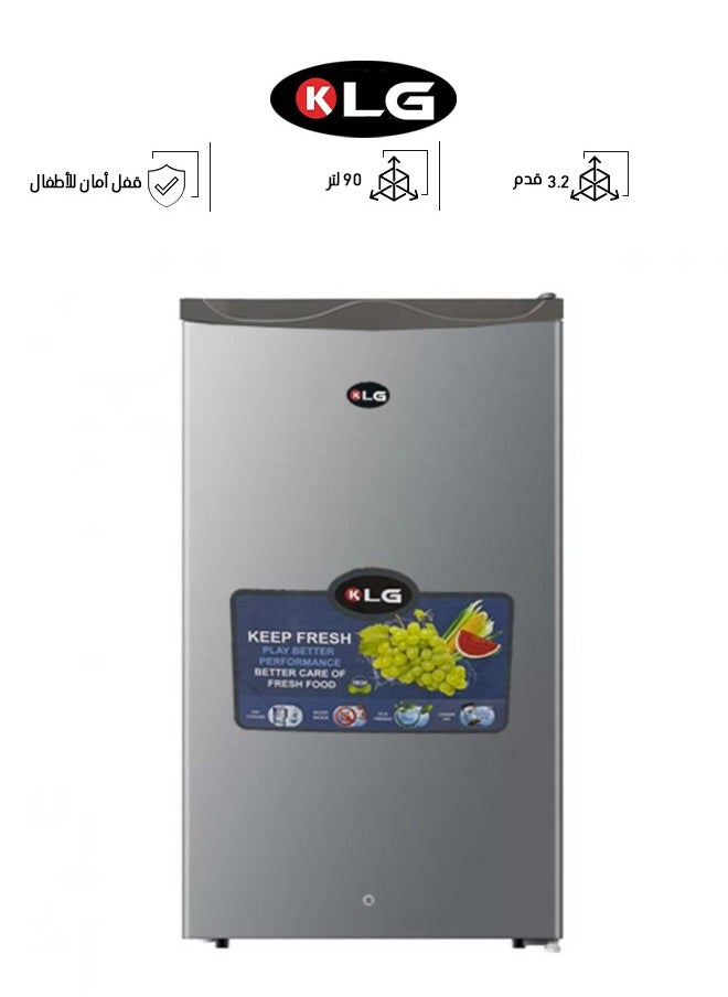 KLG ثلاجة باب واحد - 3.2 قدم - 90 لتر - استيل - فضي - KLG-DR100  - Image 1
