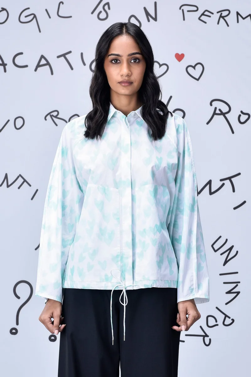 Genes Lecoanet Hemant Heart Print Oversized Shirt - Nile Green