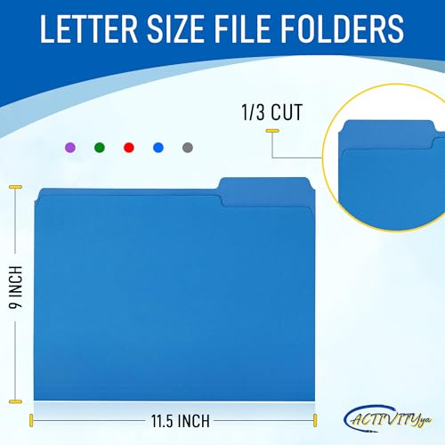 ACTIVITYYA Blue File Folders, 1/3-Cut Tabs, Letter Size, 12-Pack – Durable Office Filing Folders for Documents, Papers, and Organization - Image 2