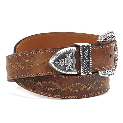 ARIAT Women's Center Stitch Leather Tapered Belt with Removable Antiqued Silver Buckle (Brown, Size 32) - Image 2