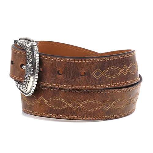 ARIAT Women's Center Stitch Leather Tapered Belt with Removable Antiqued Silver Buckle (Brown, Size 32) - Image 5