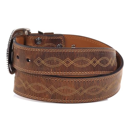 ARIAT Women's Center Stitch Leather Tapered Belt with Removable Antiqued Silver Buckle (Brown, Size 32) - Image 4