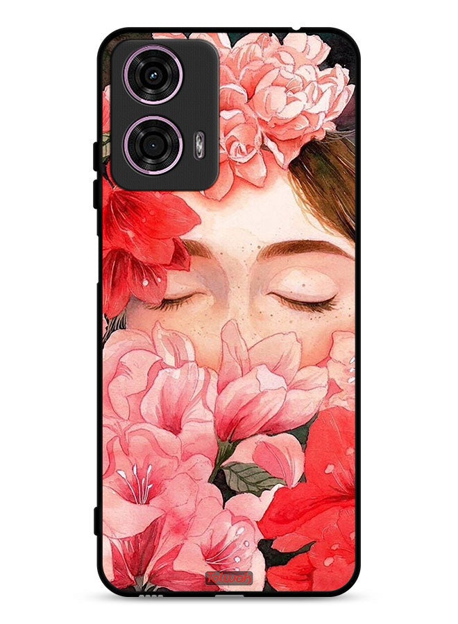 Tolwak Motorola Moto G24 4G Protective Case Cover Girl Face Hide In Flowers Art - Image 1