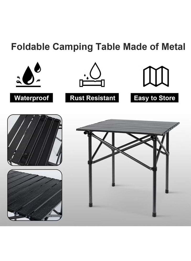 Taimi 3-Piece Camping Set - Camping Table and 2 Chairs with Carrying Bag, Folding Table 60x51x53cm, with 2 Folding Chairs with Steel Frame and Side Pocket - Black - Image 5