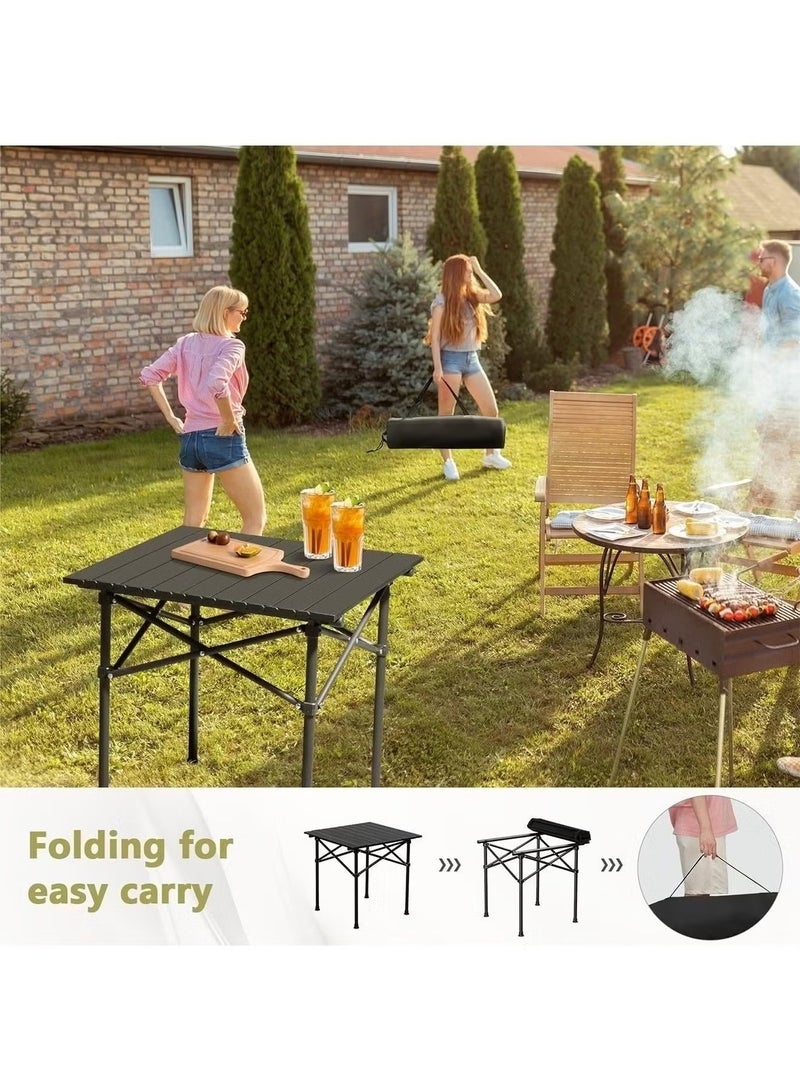 Taimi 3-Piece Camping Set - Camping Table and 2 Chairs with Carrying Bag, Folding Table 60x51x53cm, with 2 Folding Chairs with Steel Frame and Side Pocket - Black - Image 4