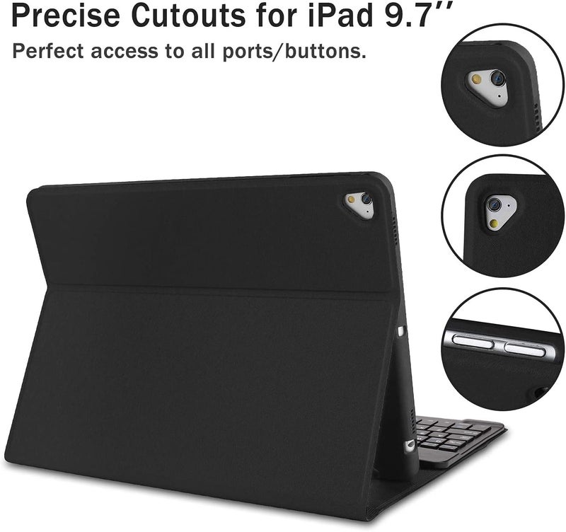Microware Bluetooth Keyboard Case 9.7 inch, Compatible with iPad 6th Generation, iPad 5th Generation, iPad Pro 9.7 inch, iPad Air 2,iPad Air, Protective Folio Cover with Wireless Bluetooth Keyboard -Black - Image 5
