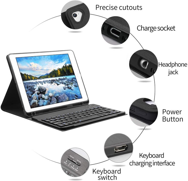 Microware Bluetooth Keyboard Case 9.7 inch, Compatible with iPad 6th Generation, iPad 5th Generation, iPad Pro 9.7 inch, iPad Air 2,iPad Air, Protective Folio Cover with Wireless Bluetooth Keyboard -Black - Image 2