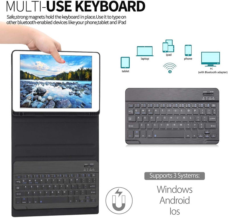 Microware Bluetooth Keyboard Case 9.7 inch, Compatible with iPad 6th Generation, iPad 5th Generation, iPad Pro 9.7 inch, iPad Air 2,iPad Air, Protective Folio Cover with Wireless Bluetooth Keyboard -Black - Image 3