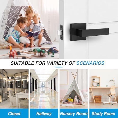Plustool 10 Pack Matte Black Door Handles, Passage Door Levers for Hall & Closet, Interior Door Knobs Heavy Duty Square Non-Locking Handlesets (2.0lb), Reversible for Left & Right Sided Doors - Image 5