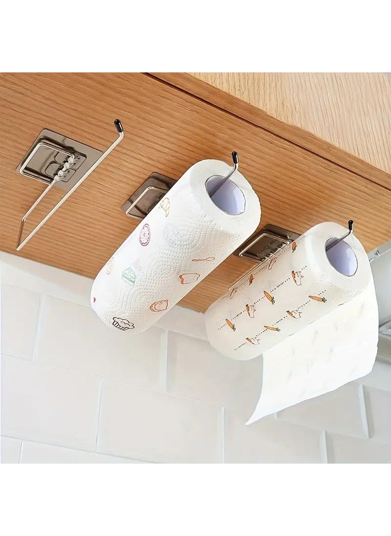 PURCHASE ZONE PURCHASE ZONE 2pc Kitchen Towel Hook Self Adhesive Easy Install Towel Storage Holder Wall Mounted Paper Towel Holder Stainless Steel Hanging Rack Kitchen Organizers and Storage 2 Pack  - Image 4