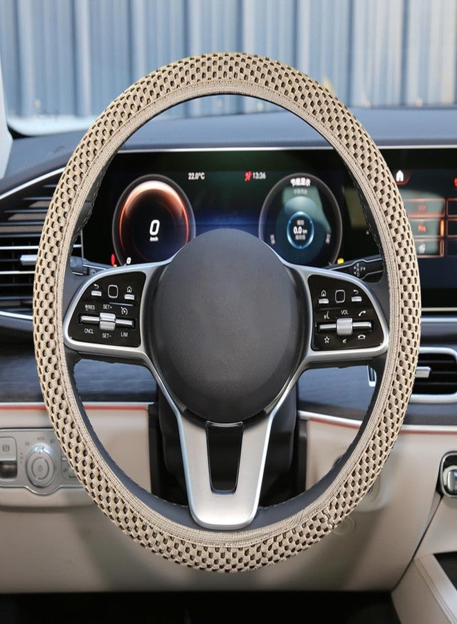 UHANBUT Elastic Stretch Steering Wheel Cover, Anti-Slip 15 inch Microfiber Odorless Breathable Ice Silk Car Steering Wheel Protector, Easy Carry, Warm in Winter & Cool in Summer (Beige) - Image 1