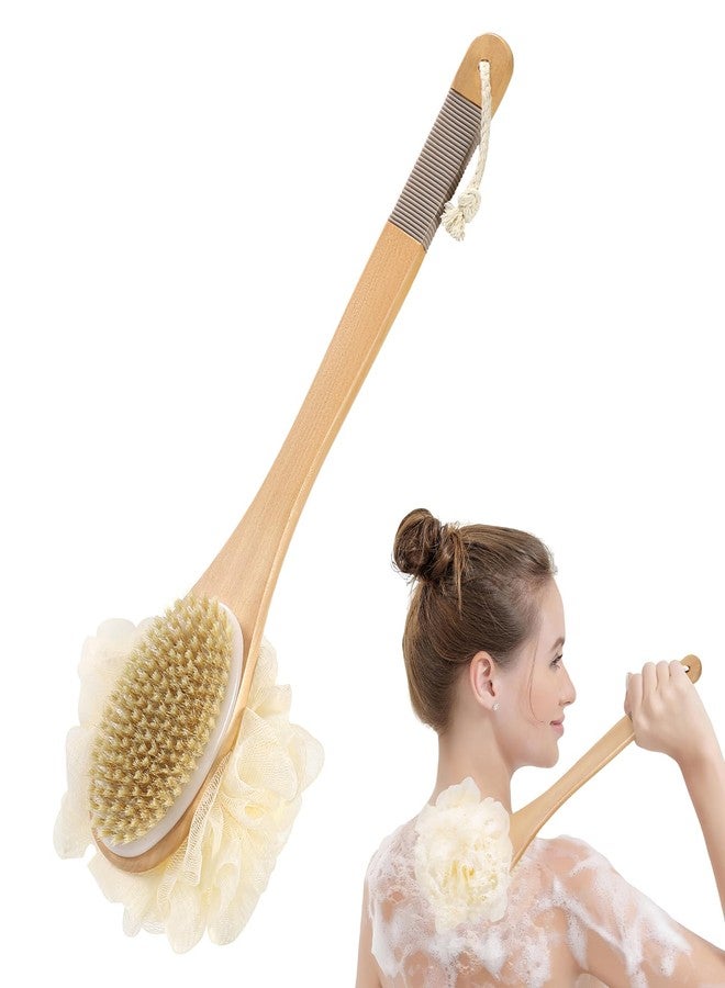 DEBETOOL Shower Loofah with Handle - Wooden Long Handle Shower Body Brush with Loofah for Exfoliating, Natural Loofah Back Scrubber for Women and Men - Image 1