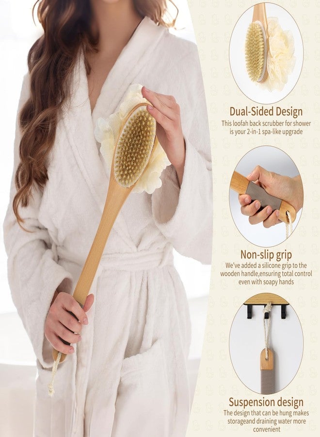 DEBETOOL Shower Loofah with Handle - Wooden Long Handle Shower Body Brush with Loofah for Exfoliating, Natural Loofah Back Scrubber for Women and Men - Image 4