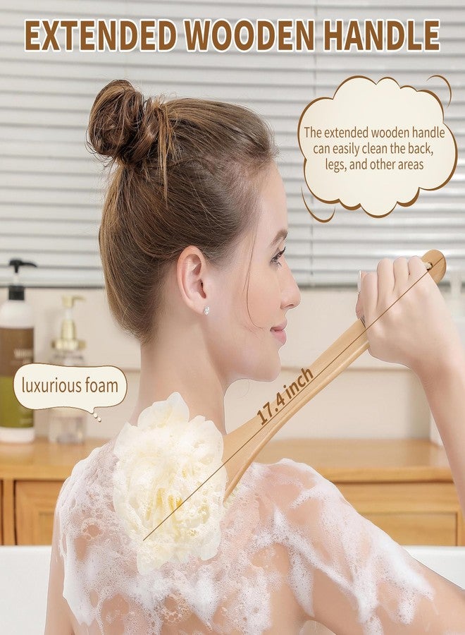 DEBETOOL Shower Loofah with Handle - Wooden Long Handle Shower Body Brush with Loofah for Exfoliating, Natural Loofah Back Scrubber for Women and Men - Image 2