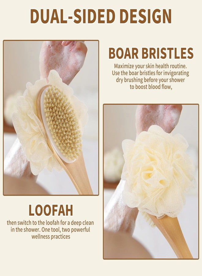 DEBETOOL Shower Loofah with Handle - Wooden Long Handle Shower Body Brush with Loofah for Exfoliating, Natural Loofah Back Scrubber for Women and Men - Image 3