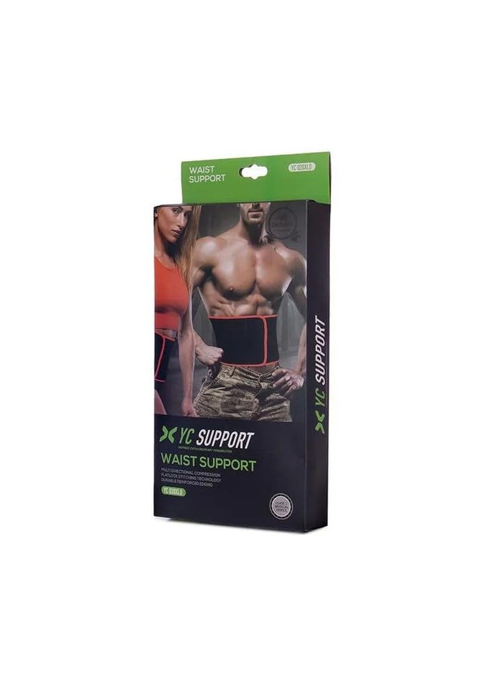 YC Support Adjustable Waist Support Belt with Compression Band - Black with Red Trim - Image 1