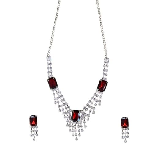 ACCESSHER Silver Plated Red Stone Necklace | Latest Stylish Pendent for wedding, party, special occasions for Women & Girls (Ruby Red) - Image 1