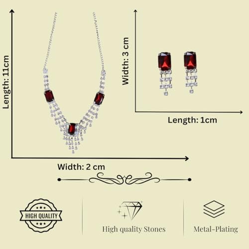 ACCESSHER Silver Plated Red Stone Necklace | Latest Stylish Pendent for wedding, party, special occasions for Women & Girls (Ruby Red) - Image 5