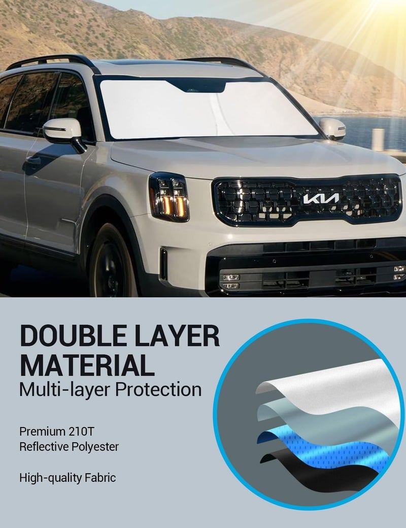 Proadsy 2025 Upgrade Front Windshield Sun Shade Foldable Sunshade Protector Custom Fit 2025 2024 2023 2022 2021 2020 Kia Telluride Accessories - Image 3