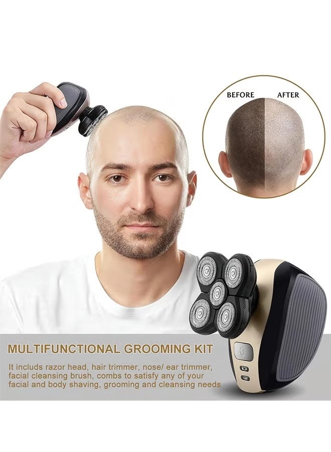 ماكينة حلاقة للصلع للرجال - ترقية ماكينة حلاقة الرأس الكهربائية 5 في 1 للرجال الصلع، ماكينة حلاقة لاسلكية مقاومة للماء بنسبة 100%، حلاقة رطبة/جافة، 5 رؤوس مزدوجة المسارات، التقاط الشعر بدون فوضى - Image 5