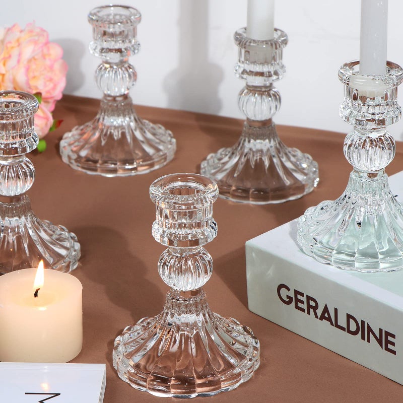 DARJEN Candlestick Holders Set 4 H Taper Candle Holders Bulk 12Pcs Glass Candle Holders for Wedding Festival Party  Windowsill Decor