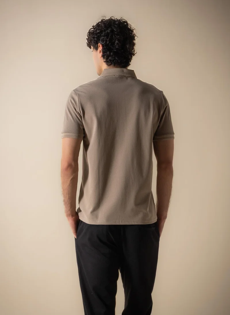 Shapes Beige DETAILED POLO SHIRT WITH ZIP for Men | Best Price UAE