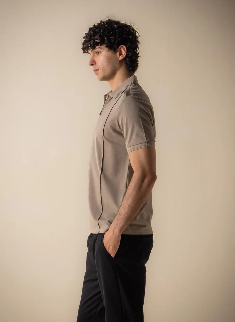 Shapes Beige DETAILED POLO SHIRT WITH ZIP for Men | Best Price UAE