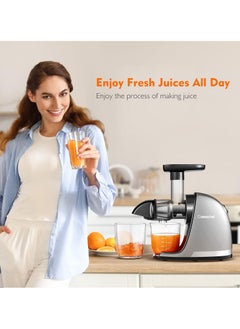 amzchef Juicer Machines Cold Press Slow Juicer Masticating Juicer for Whole Fruits and Vegetables Delicate Chew No Need to Filter BPA Free Juice Extractor Grey  - Image 2