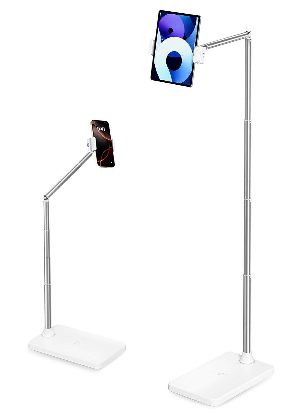 WALALLA Tablet Floor Stand, Height & Angle Adjustable Tablet Holder with Aluminum Alloy Arm Tube, 360° Rotation for Bed, Sofa, Desk, Compatible with 3.5-11inch iPad Pro/Air/Mini, iPhone, Kindle,White