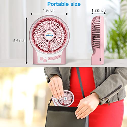 efluky مروحة مكتب صغيرة ثلاث سرعات مع ضوء LED، مروحة USB محمولة هادئة للمنزل، المكتب، السفر، التخييم، في الهواء الطلق، في الداخل، 4.9 بوصة، وردي - Image 5