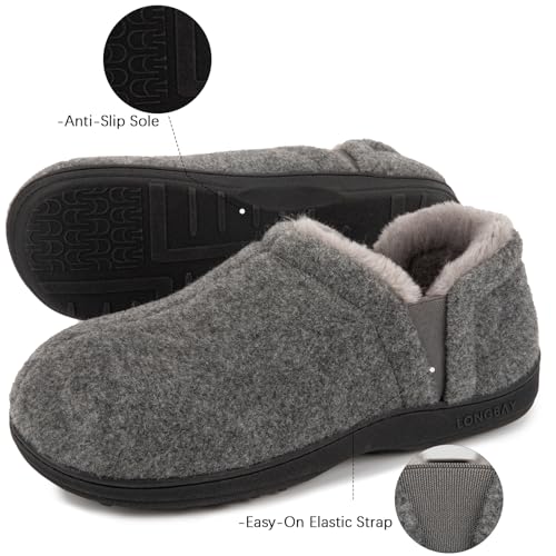 LongBay Men's Slippers Warm Bedroom Memory Foam House Shoes Slip-On for Indoor Outdoor Winter (Light Gray, 13-14) - Image 4