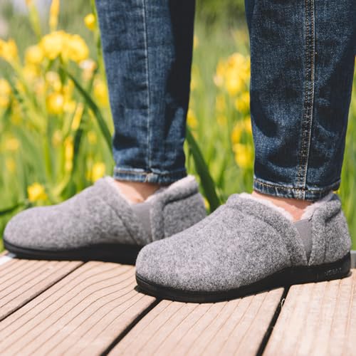 LongBay Men's Slippers Warm Bedroom Memory Foam House Shoes Slip-On for Indoor Outdoor Winter (Light Gray, 13-14) - Image 2