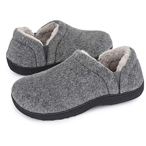 LongBay Men's Slippers Warm Bedroom Memory Foam House Shoes Slip-On for Indoor Outdoor Winter (Light Gray, 13-14) - Image 1