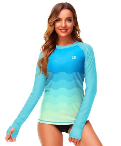 Deerose SPF Rash Guards for Women Gradient UV SPF Surfing Sun Shirts Swimming Top Aqua Blue M - Image 3