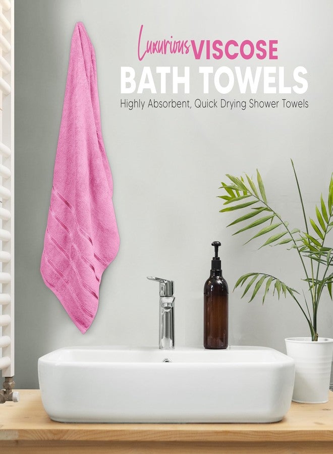 YRALY 8 Piece Luxury Towel Set, 600 GSM Ring Spun Cotton, Soft & Absorbent Viscose Stripe Towels, 2 Bath, 2 Hand, and 4 Wash Cloths Ideal for Daily Use, Pink - Image 3