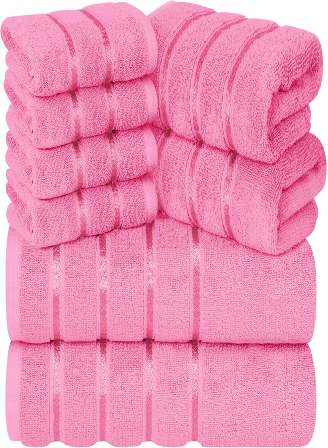 YRALY 8 Piece Luxury Towel Set, 600 GSM Ring Spun Cotton, Soft & Absorbent Viscose Stripe Towels, 2 Bath, 2 Hand, and 4 Wash Cloths Ideal for Daily Use, Pink - Image 1