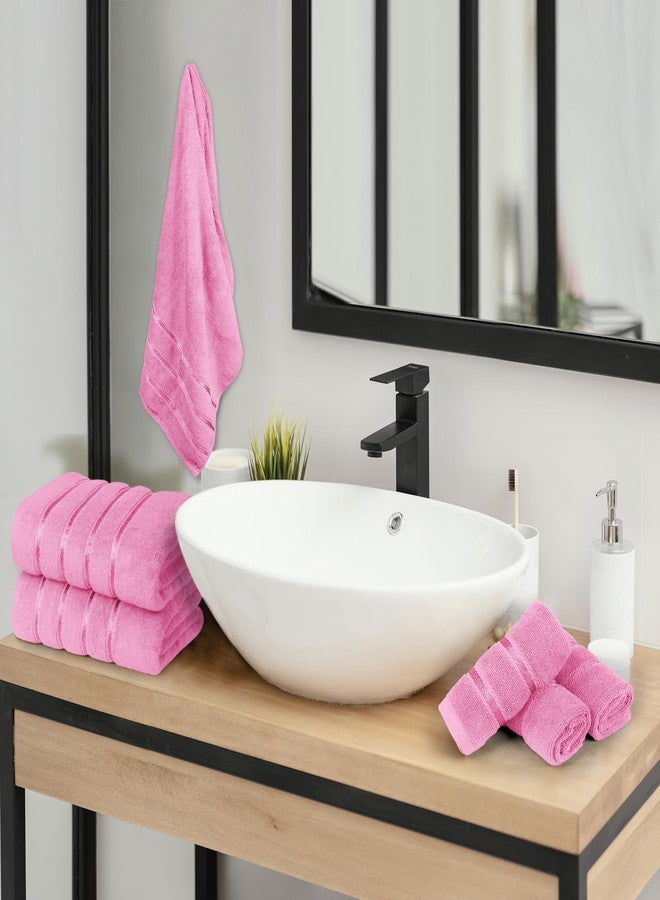 YRALY 8 Piece Luxury Towel Set, 600 GSM Ring Spun Cotton, Soft & Absorbent Viscose Stripe Towels, 2 Bath, 2 Hand, and 4 Wash Cloths Ideal for Daily Use, Pink - Image 5