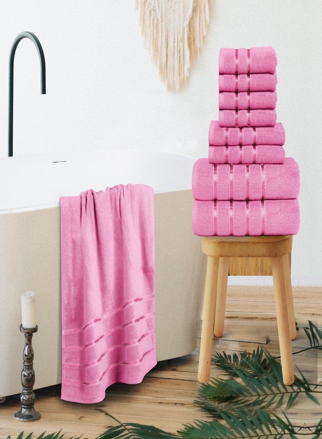 YRALY 8 Piece Luxury Towel Set, 600 GSM Ring Spun Cotton, Soft & Absorbent Viscose Stripe Towels, 2 Bath, 2 Hand, and 4 Wash Cloths Ideal for Daily Use, Pink - Image 4