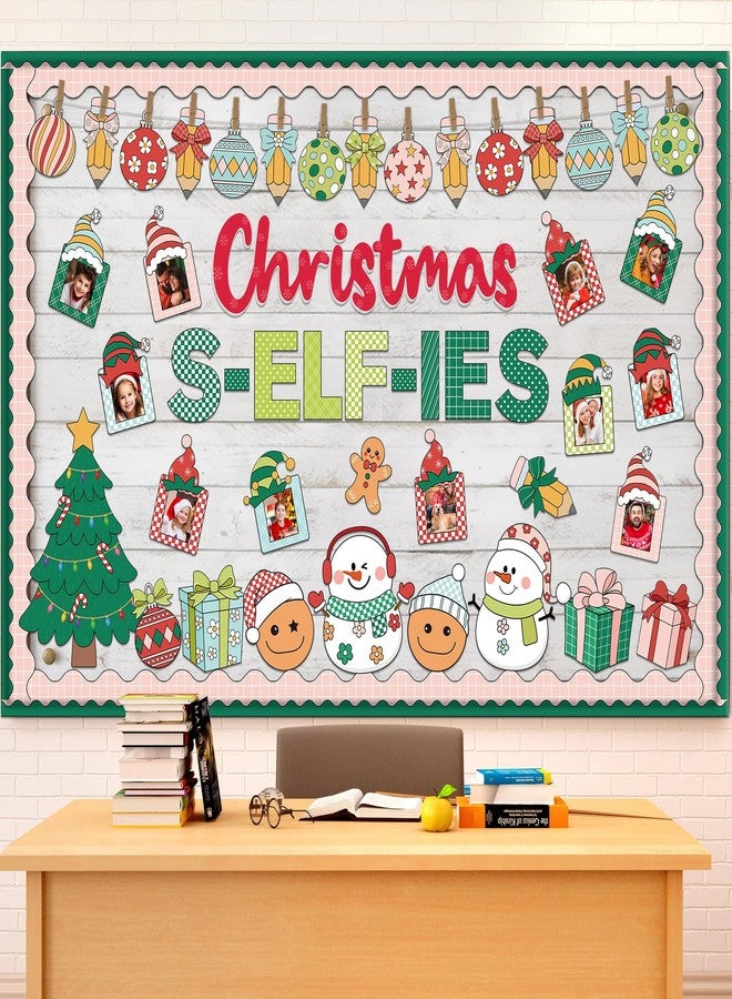 Moinchore 94 PCS Christmas Selfies Bulletin Board Decorations Xmas Bulletin Board with Photos Selfies Winter Elf Hat Pencil Christmas Tree Cutouts with Clamps for School Xmas Holiday Classroom Decor - Image 1