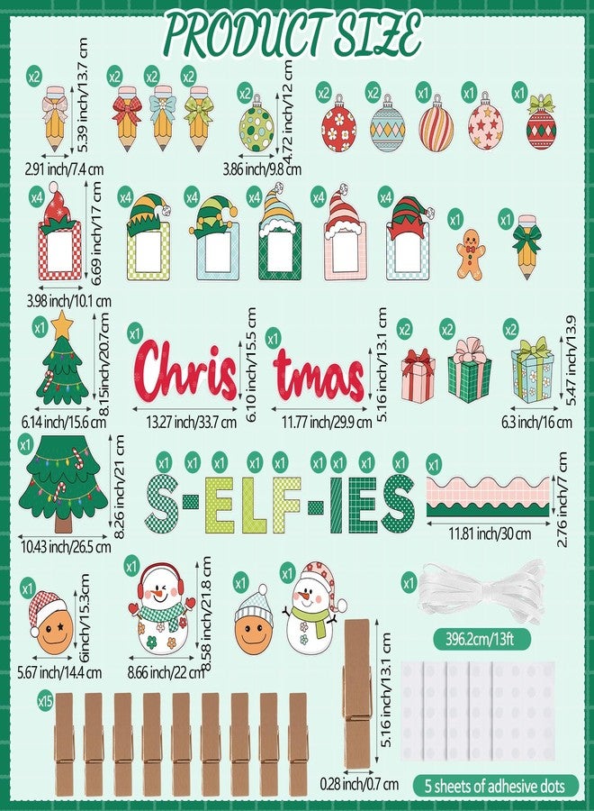 Moinchore 94 PCS Christmas Selfies Bulletin Board Decorations Xmas Bulletin Board with Photos Selfies Winter Elf Hat Pencil Christmas Tree Cutouts with Clamps for School Xmas Holiday Classroom Decor - Image 2