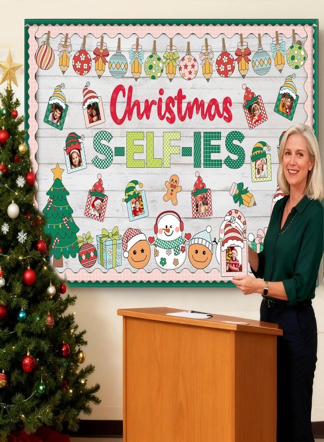 Moinchore 94 PCS Christmas Selfies Bulletin Board Decorations Xmas Bulletin Board with Photos Selfies Winter Elf Hat Pencil Christmas Tree Cutouts with Clamps for School Xmas Holiday Classroom Decor - Image 4