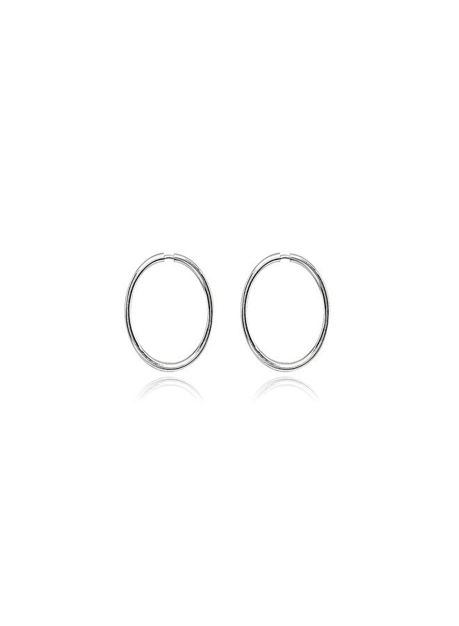 Hoops 4 Less 14K White Gold Tiny Small Endless 10mm Round Thin Cartilage Hoop Earrings for Women Men - Image 1