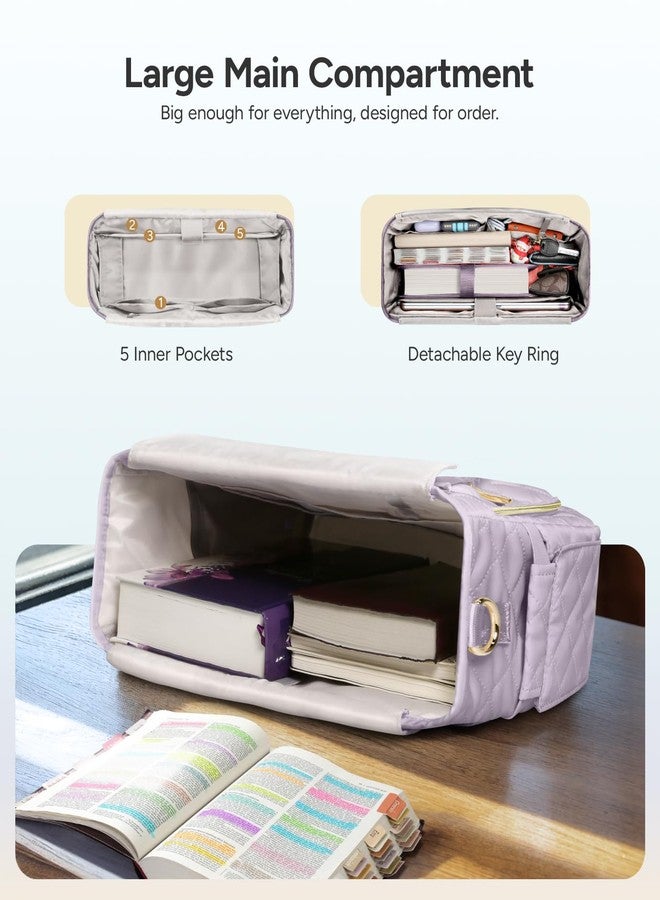 BellaHold Large Bible Bag with Bible Cover Case for Women, Church Bag with Shoulder Strap, Quilted Bible Cover for Bible Study Supplies, a Christian Gift for Women, Light Purple - Image 2