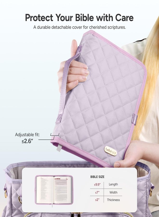 BellaHold Large Bible Bag with Bible Cover Case for Women, Church Bag with Shoulder Strap, Quilted Bible Cover for Bible Study Supplies, a Christian Gift for Women, Light Purple - Image 4