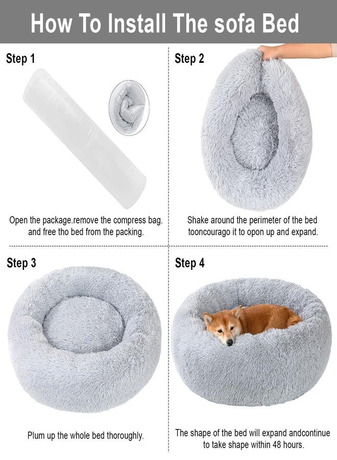 Kimpets Dog Calming Beds for Small Medium Large Dogs - Round Donut Washable Puppy Dog Bed, Anti-Slip Faux Fur Fluffy Donut Cuddle Anxiety Cat Pet Bed(Light Grey 20") - Image 5