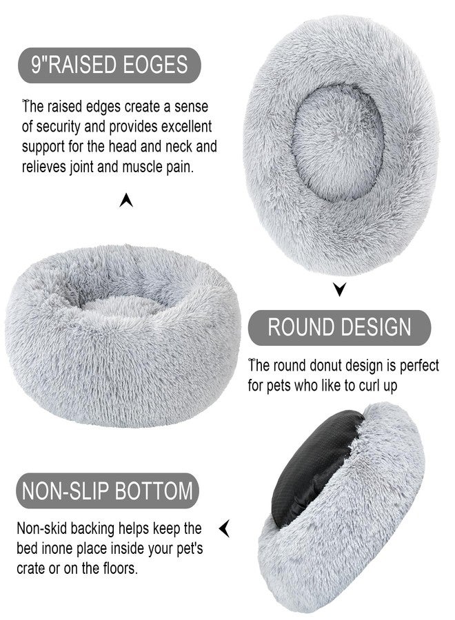 Kimpets Dog Calming Beds for Small Medium Large Dogs - Round Donut Washable Puppy Dog Bed, Anti-Slip Faux Fur Fluffy Donut Cuddle Anxiety Cat Pet Bed(Light Grey 20") - Image 4