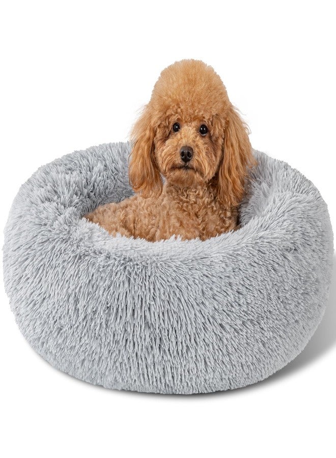 Kimpets Dog Calming Beds for Small Medium Large Dogs - Round Donut Washable Puppy Dog Bed, Anti-Slip Faux Fur Fluffy Donut Cuddle Anxiety Cat Pet Bed(Light Grey 20") - Image 1