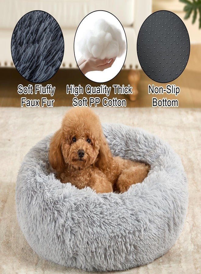 Kimpets Dog Calming Beds for Small Medium Large Dogs - Round Donut Washable Puppy Dog Bed, Anti-Slip Faux Fur Fluffy Donut Cuddle Anxiety Cat Pet Bed(Light Grey 20") - Image 2
